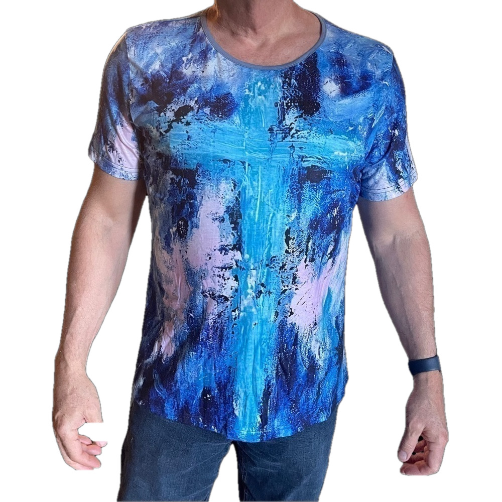 FAITH Based Shirt NWOT Mens Blue Turquoise Cross